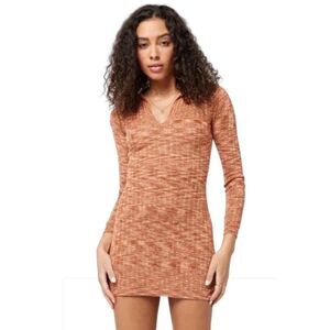 L*Space Aria Orange Knit Long Sleeve Beach Dress Size Large